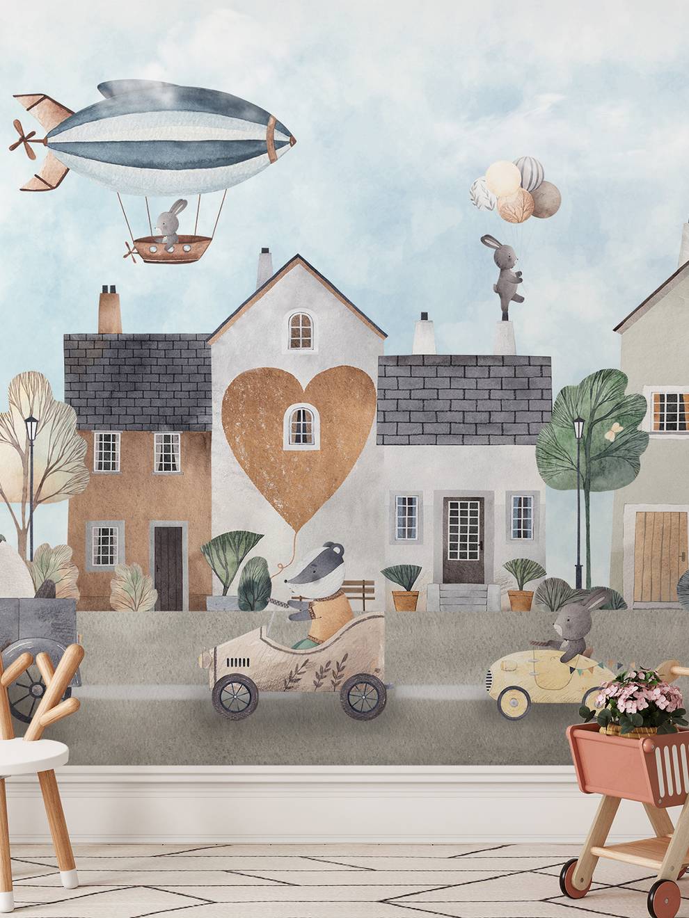 Storybook Village Playful Animals Wallpaper Mural