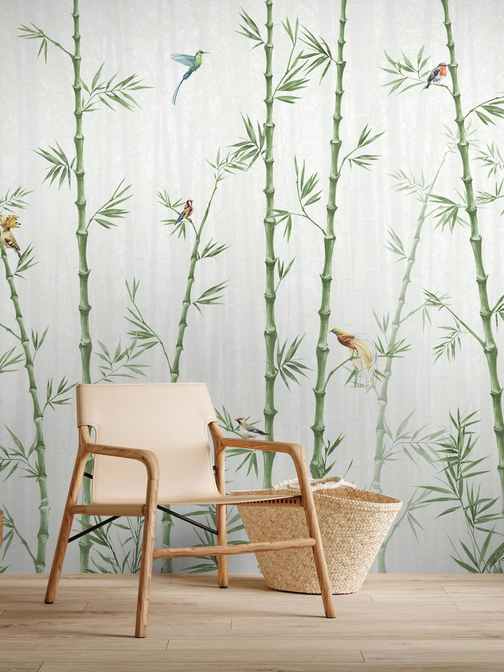 Asian Bamboo Forest with Birds Wallpaper Mural