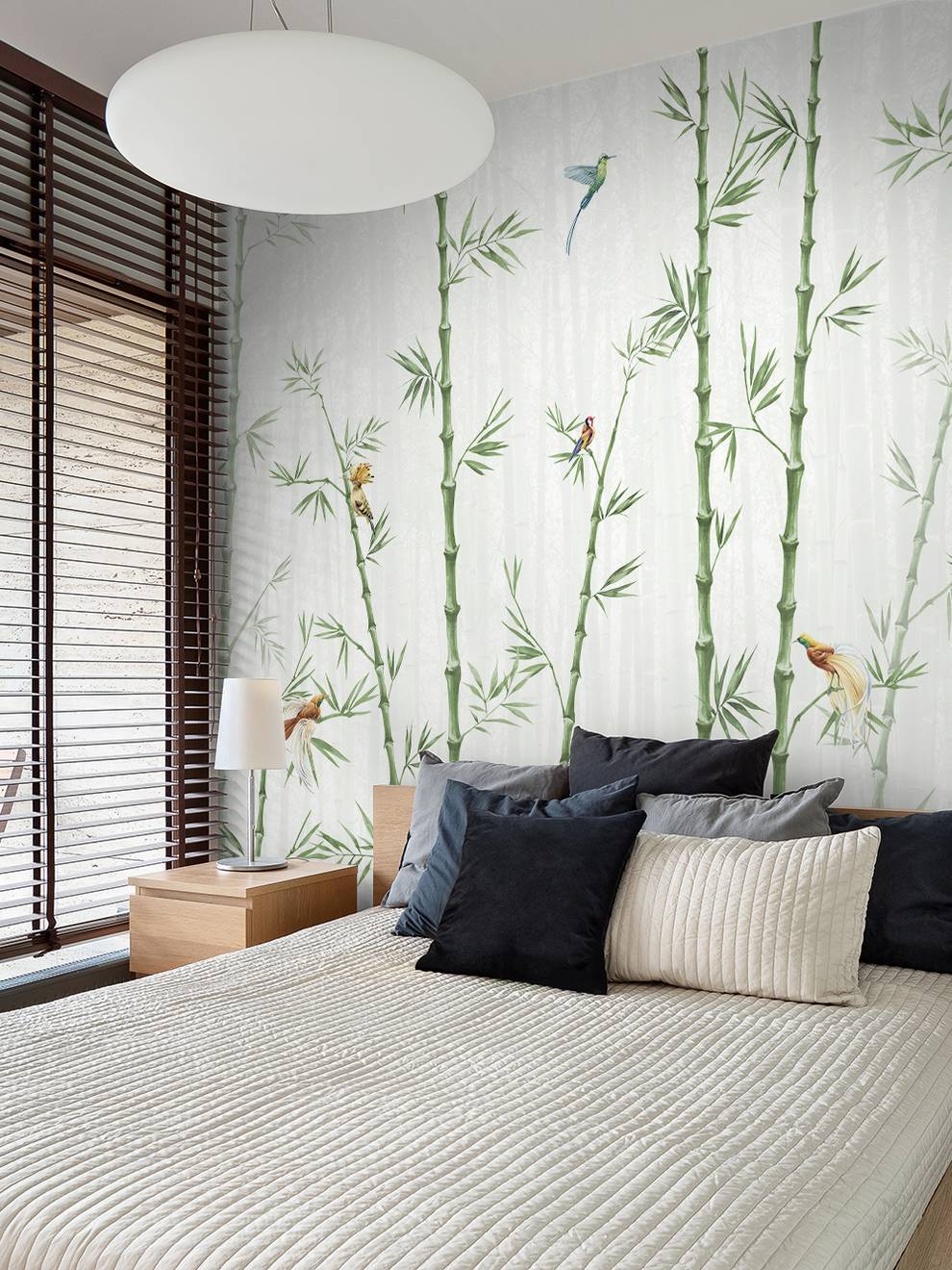 Asian Bamboo Forest with Birds Wallpaper Mural