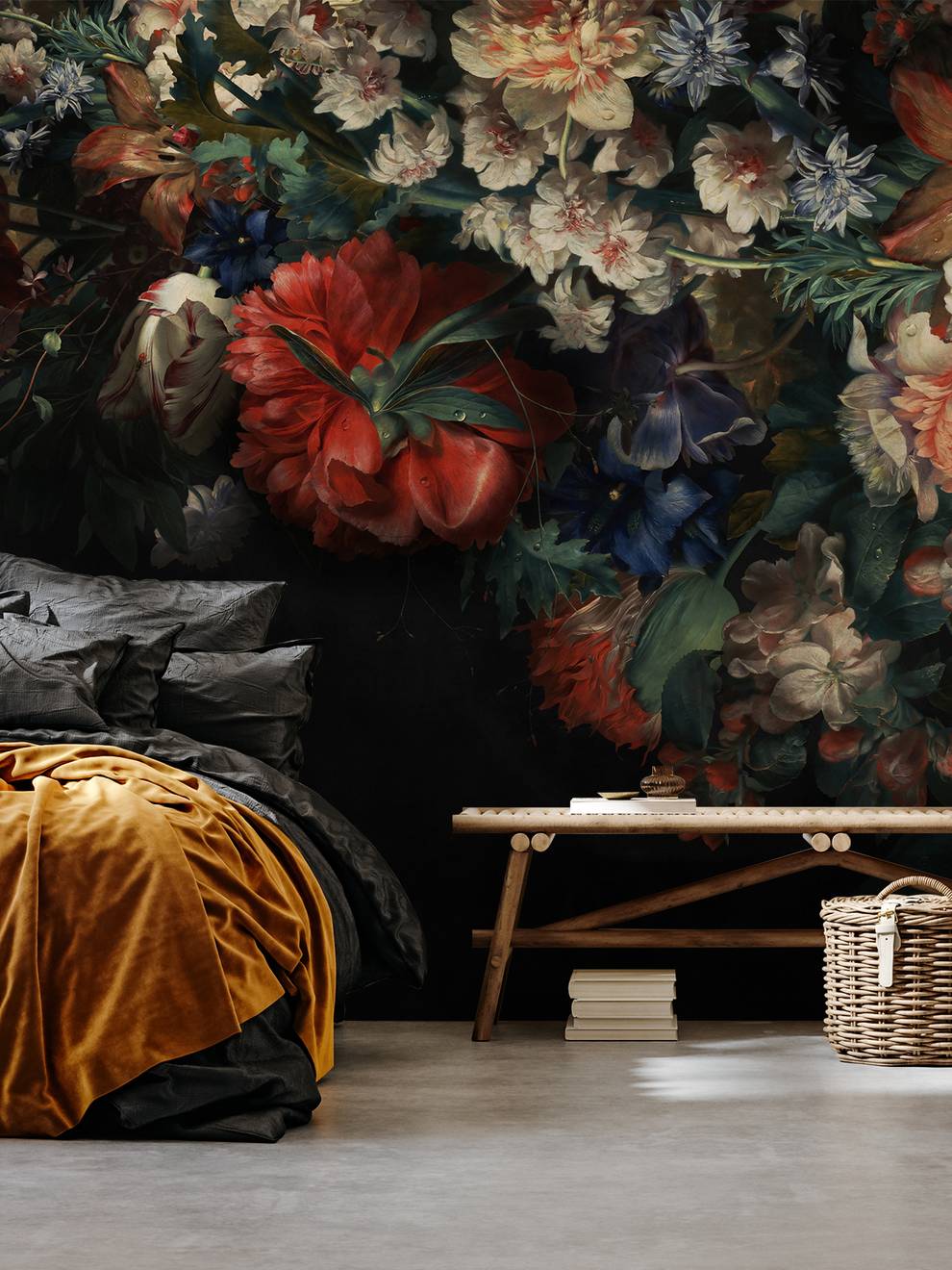 Elegant Dark Floral Blooms Wallpaper Mural