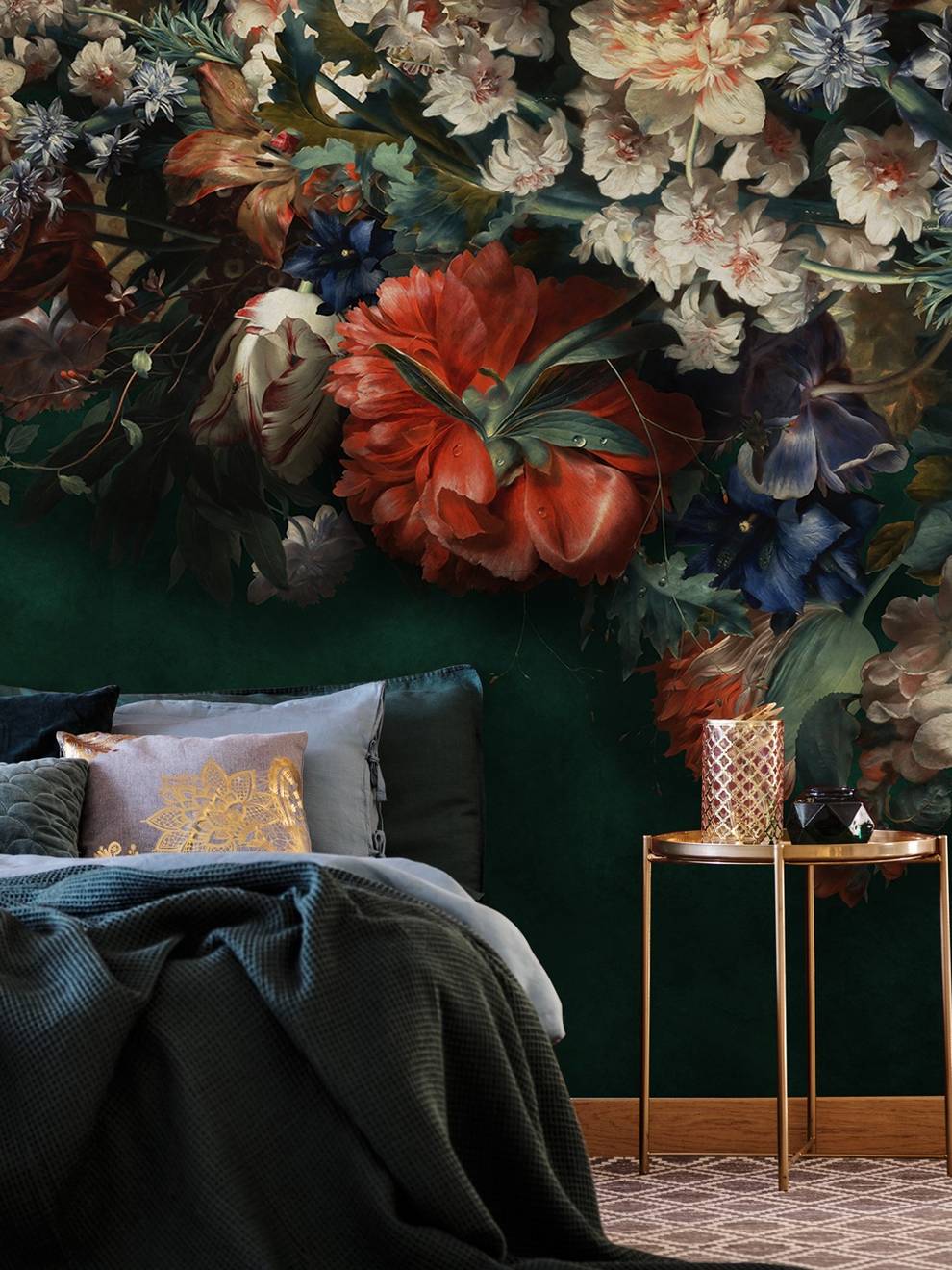Elegant Dark Floral Blooms Wallpaper Mural