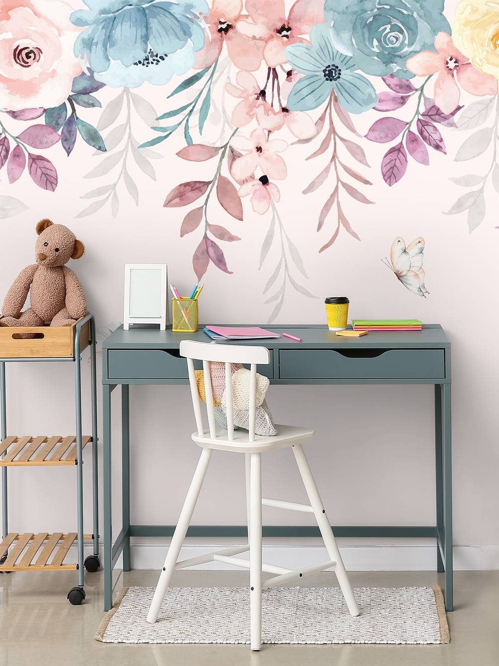 Springtime Flowers and Butterfly Wallpaper Mural