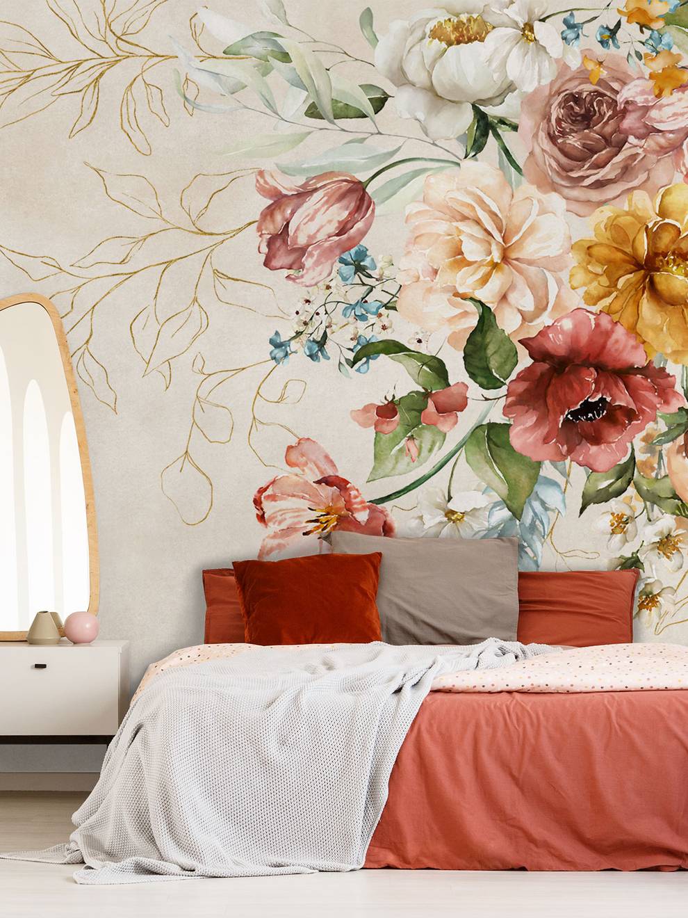 Watercolor Floral Bouquet Elegant Wallpaper Mural