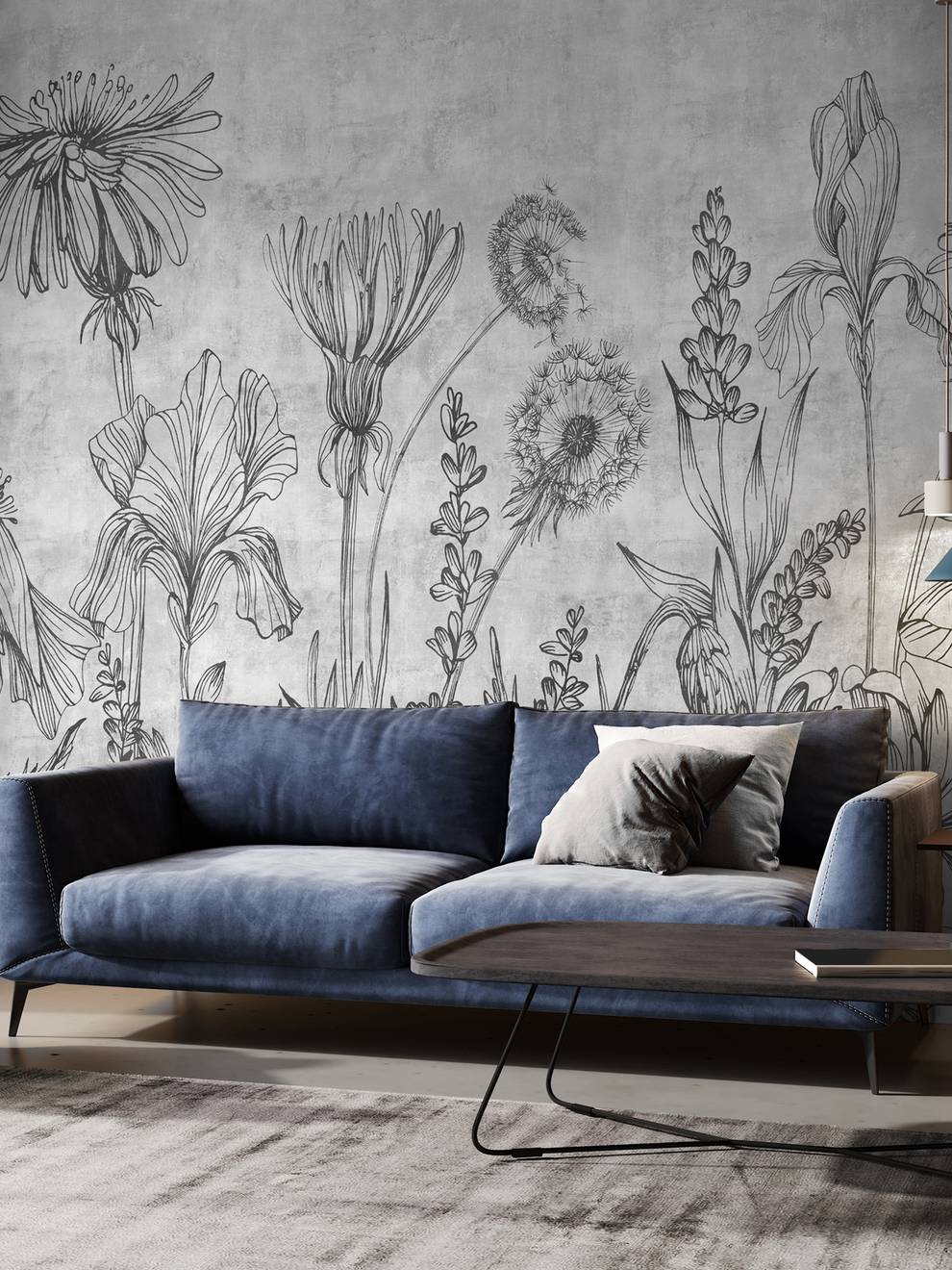 Sketchbook Wildflowers Monochrome Wallpaper Mural
