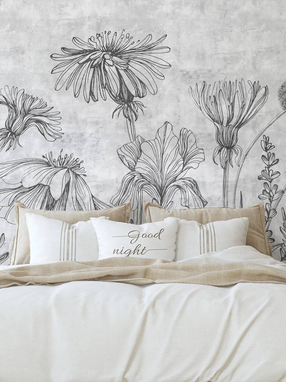 Sketchbook Wildflowers Monochrome Wallpaper Mural