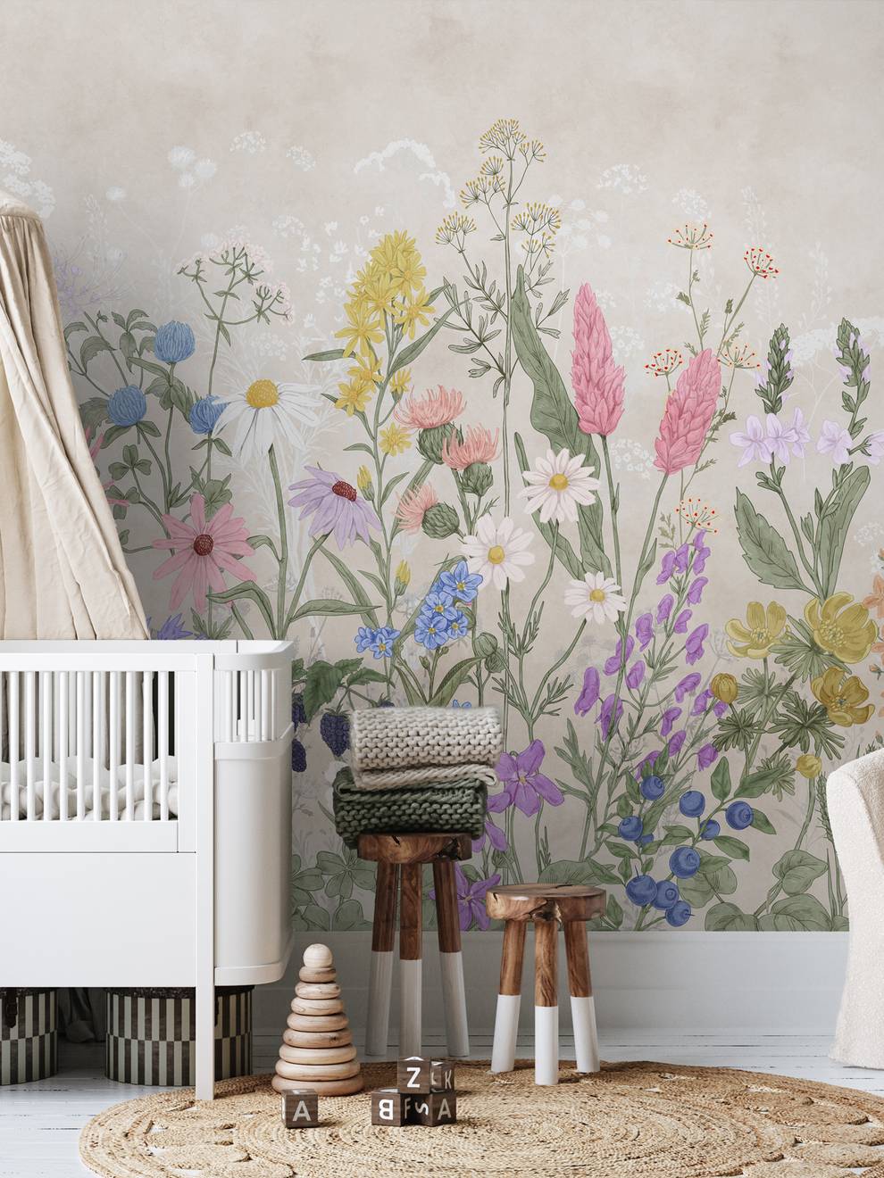 Wild Floral Landscape Nursery Wallpaper Mural