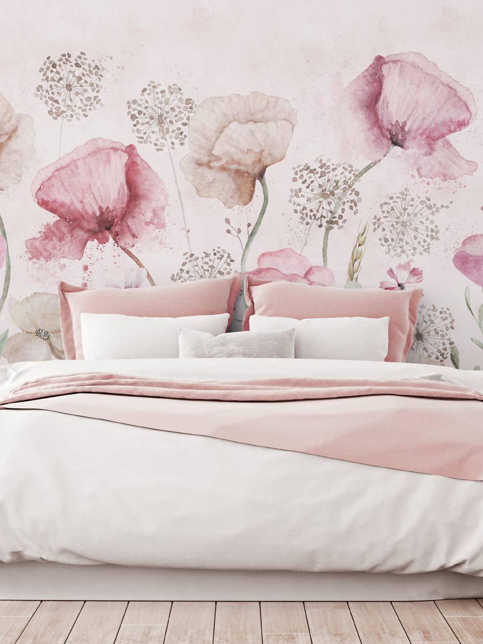Delicate Watercolor Poppies Blooms Wallpaper Mural