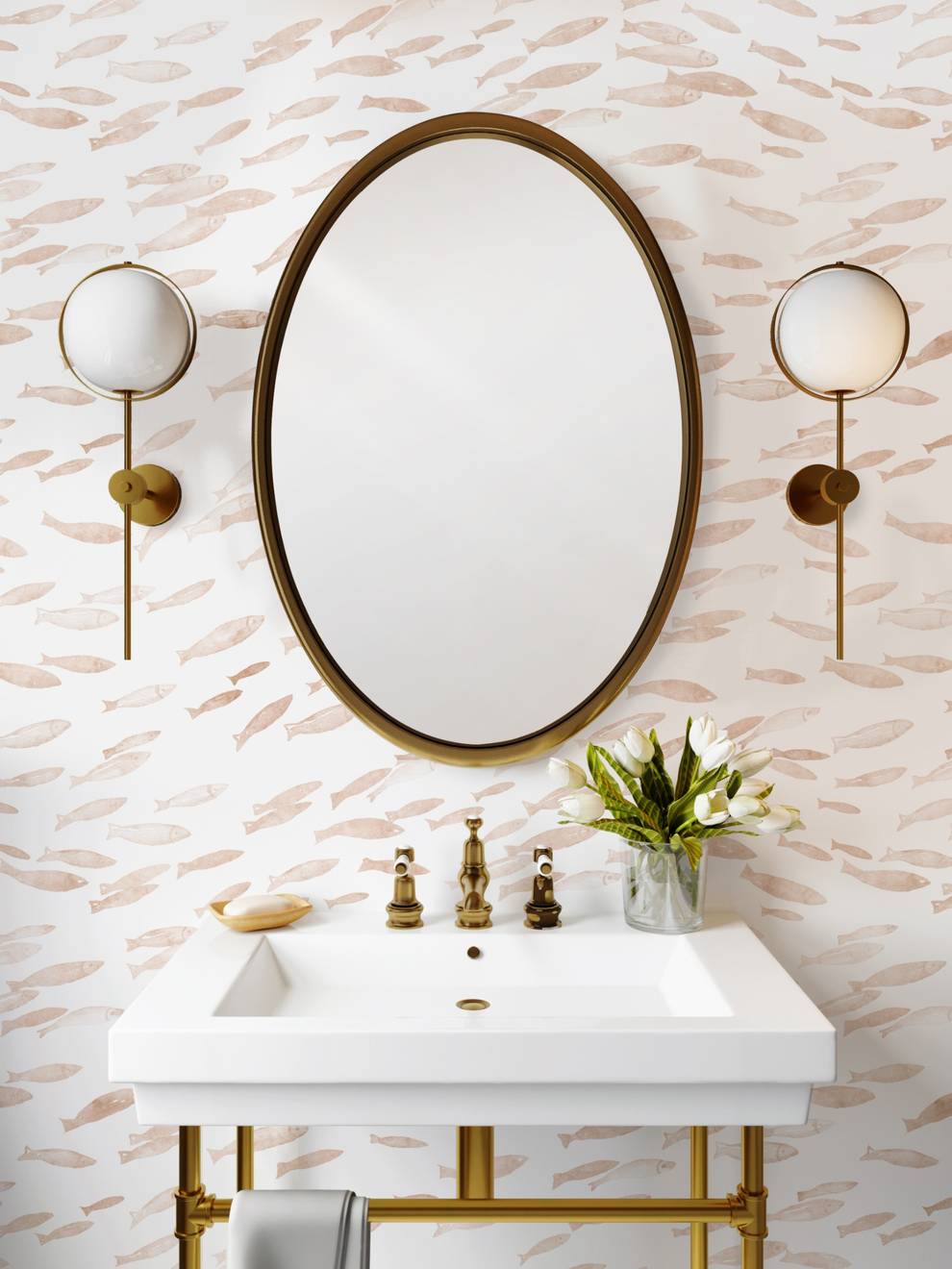 Serene Watercolor Fish Pattern Wallpaper Mural