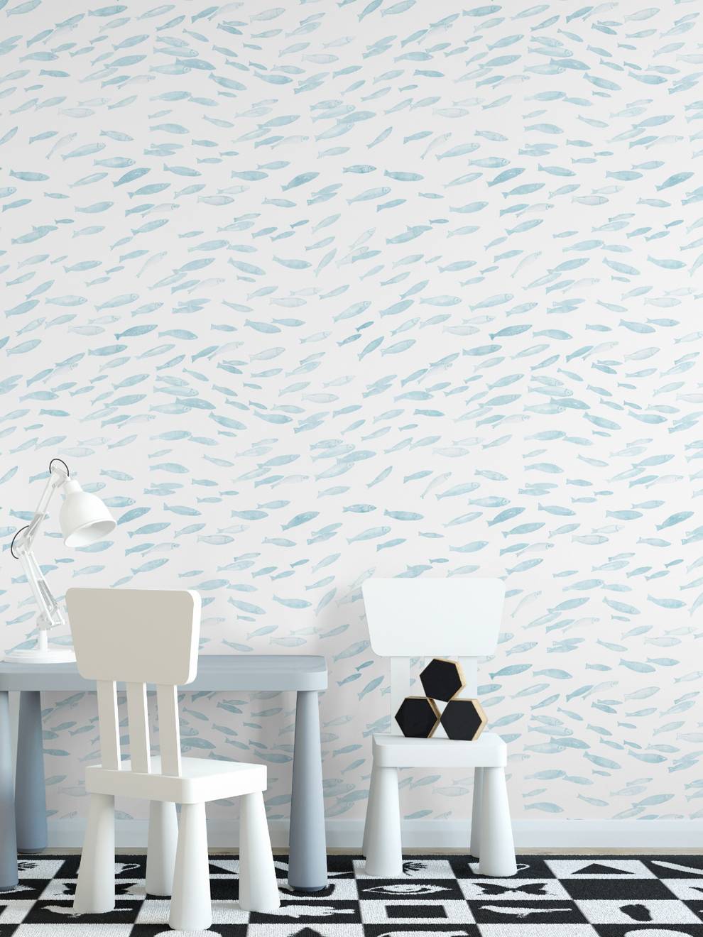 Serene Watercolor Fish Pattern Wallpaper Mural