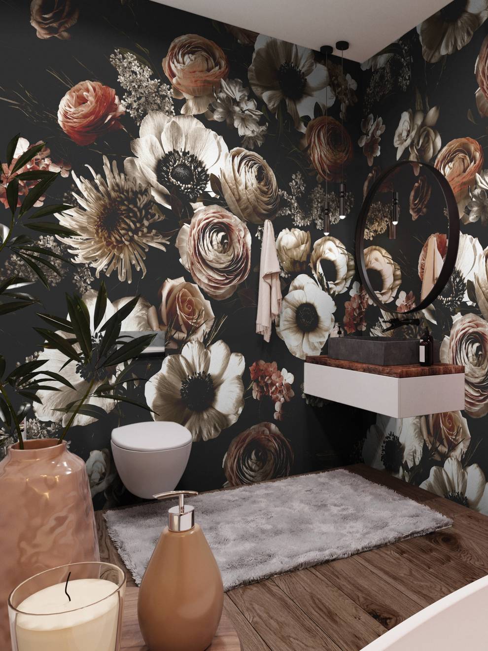 Midnight Florals Elegant Wallpaper Mural 