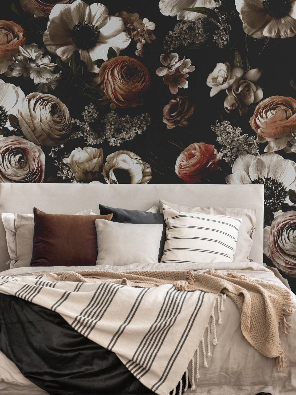 Midnight Florals Elegant Wallpaper Mural