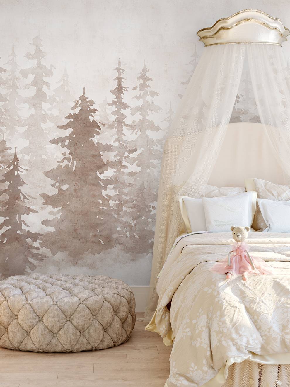 Misty Forest Silhouette Watercolor Wallpaper Mural