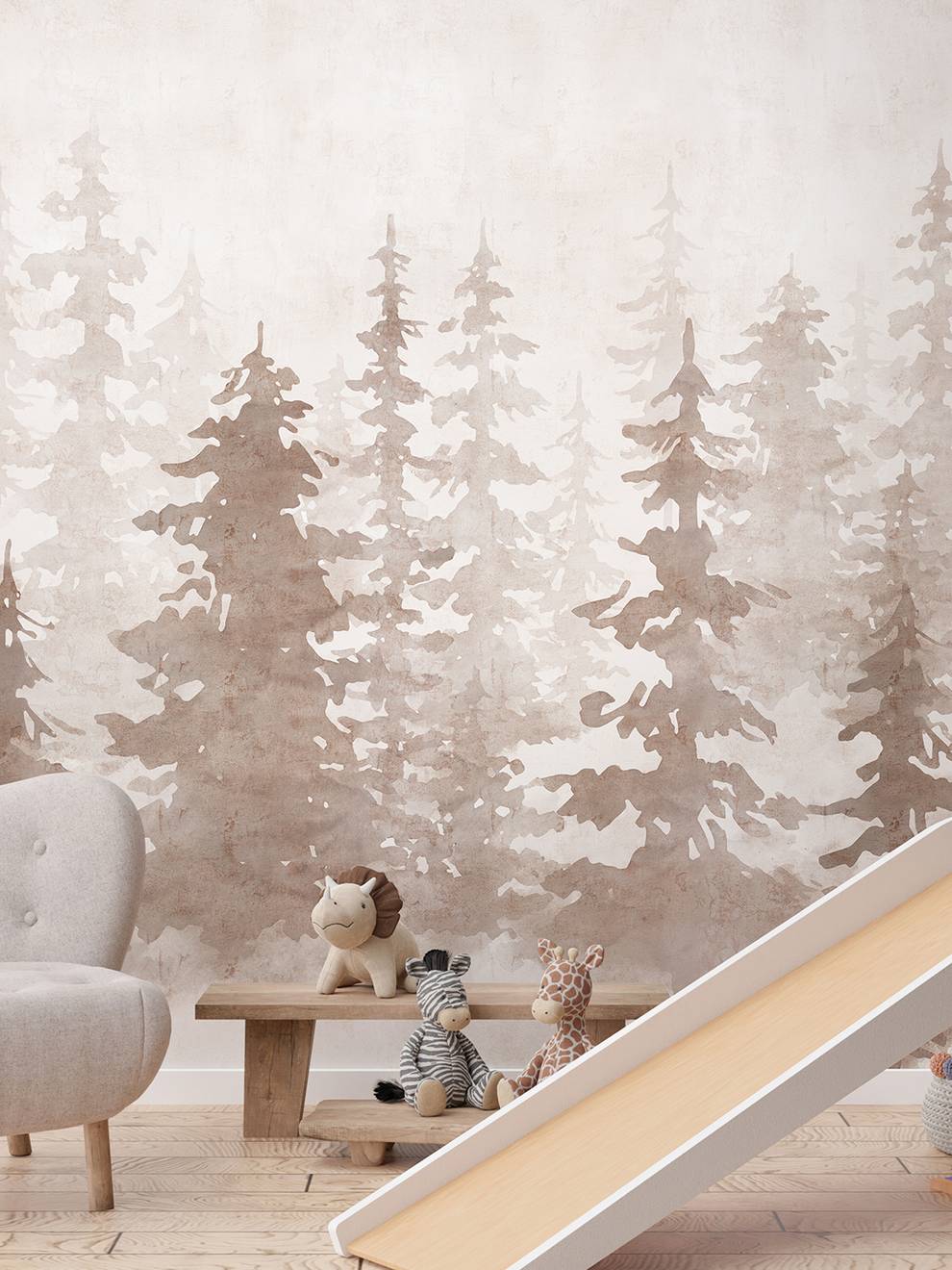 Misty Forest Silhouette Watercolor Wallpaper Mural