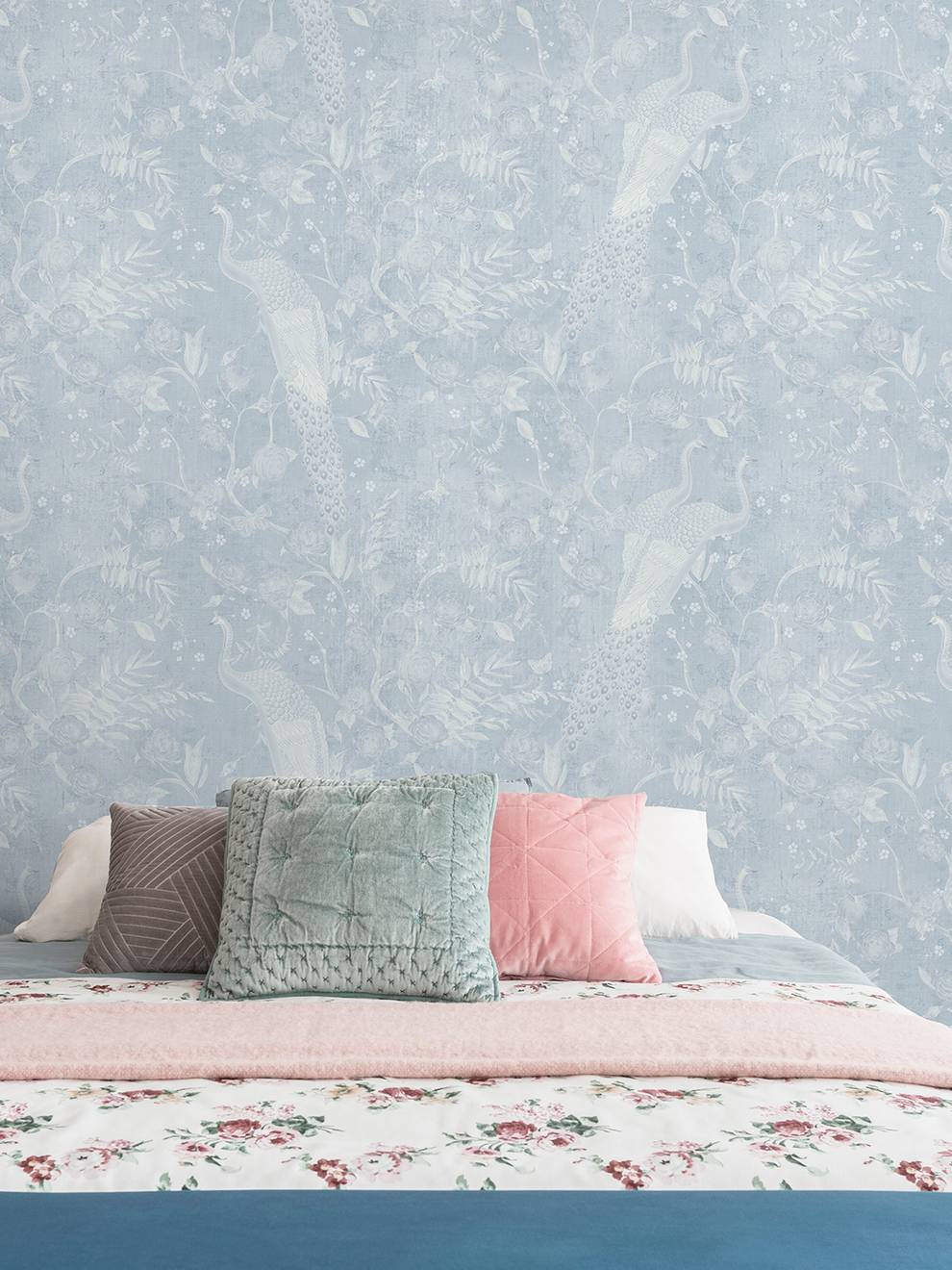 Soft Floral Elegance Peacock Wallpaper Mural