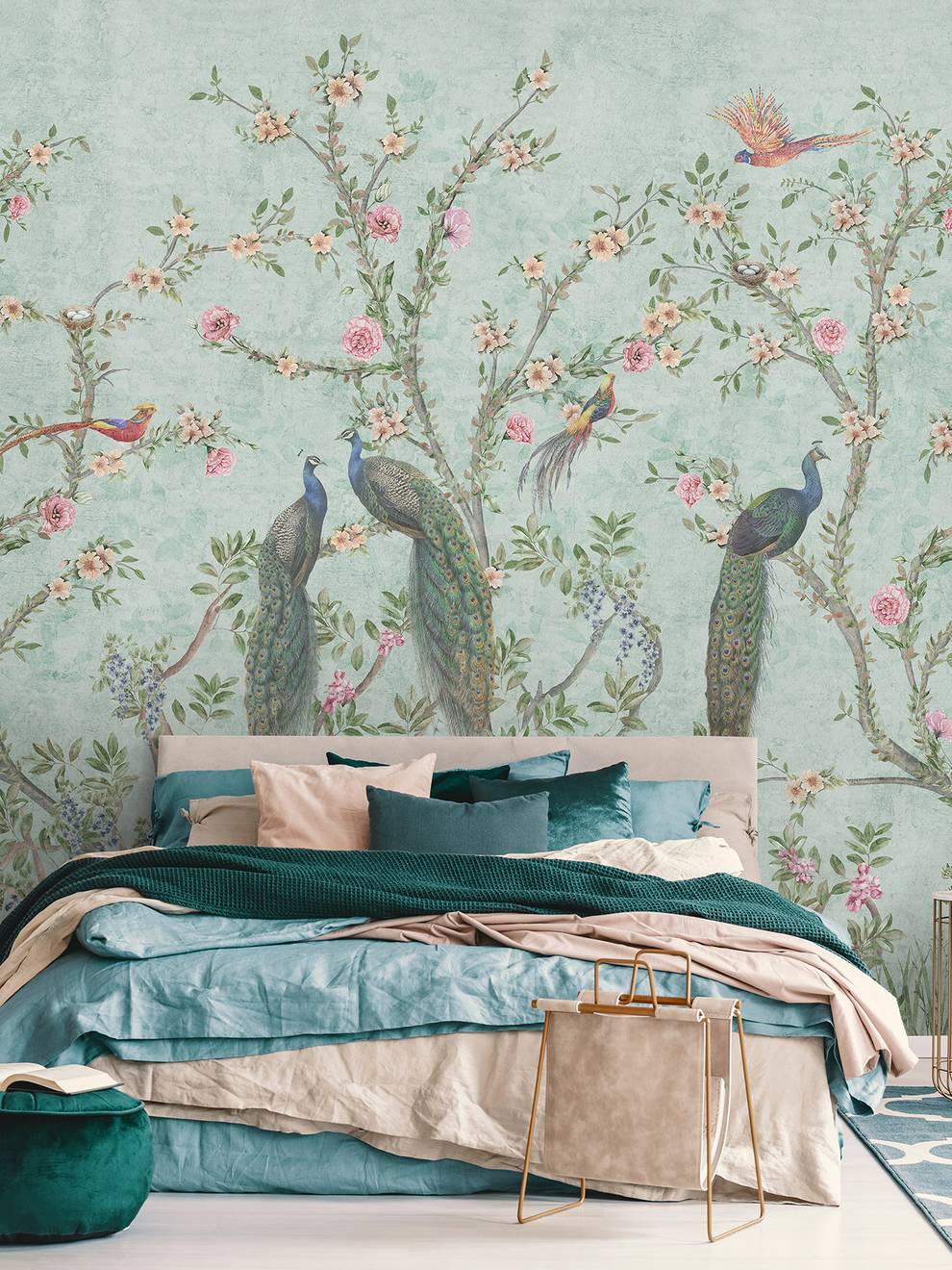 Floral Elegance Peacock Rose Garden Wallpaper Mural