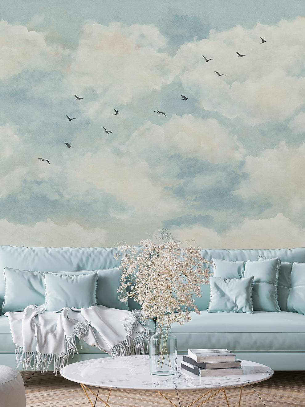 Soothing Skies Bird Flight Panoramic Wallpaper