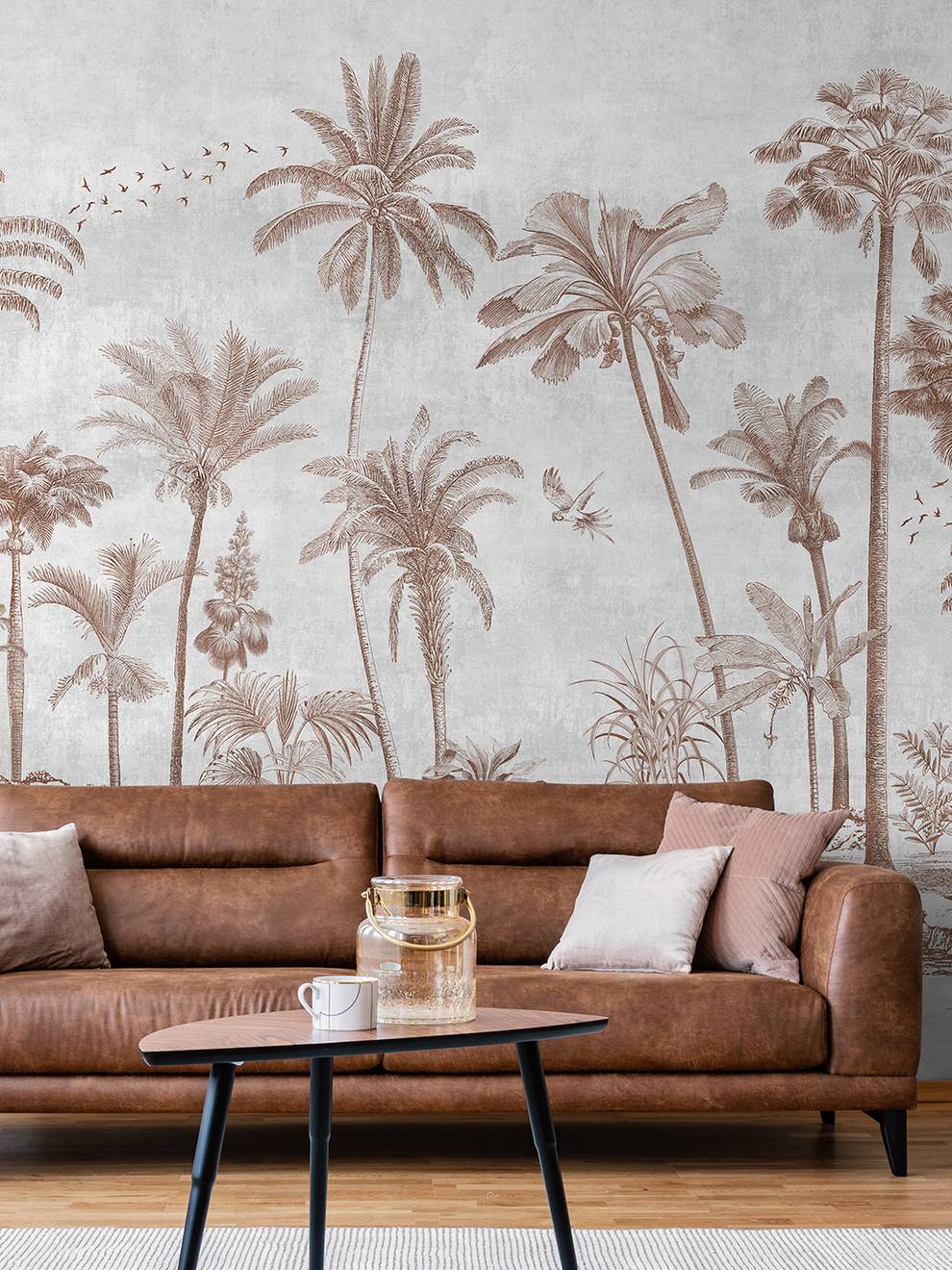 Vintage Sepia Palms Botanical Wallpaper Mural
