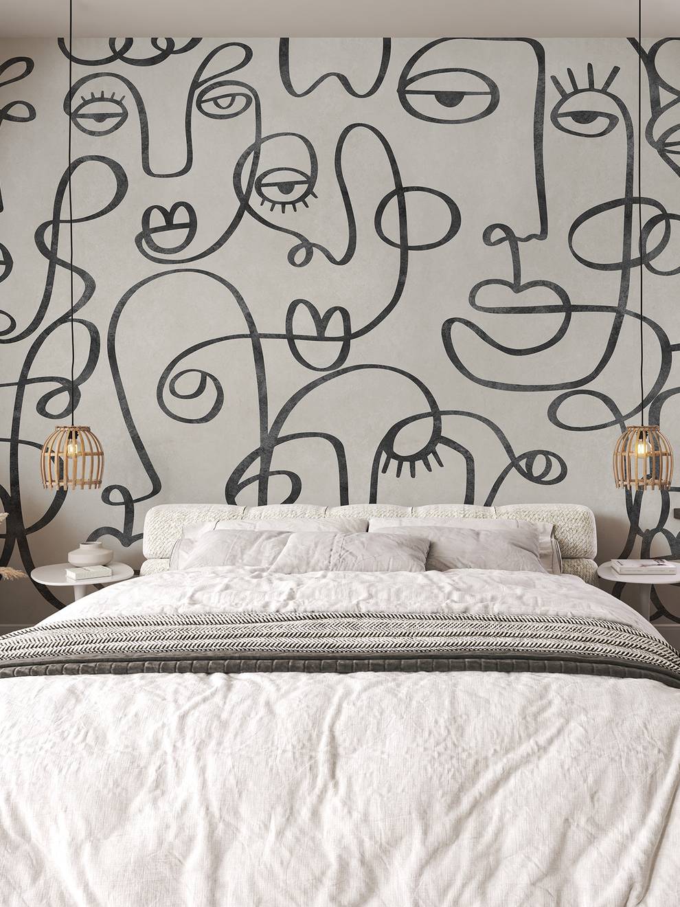 Abstract Line Art Neutral Tones Wallpaper Mural