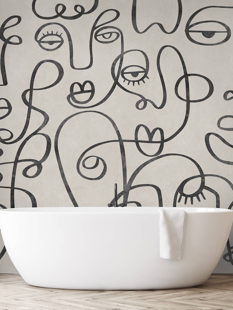 Abstract Line Art Neutral Tones Wallpaper Mural