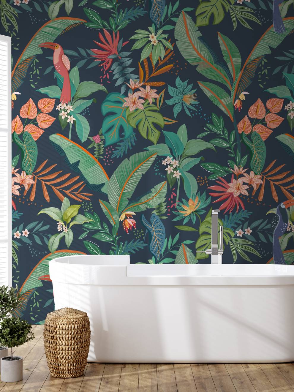 Tropical Paradise and Exotic Birds Wallpaper Mural