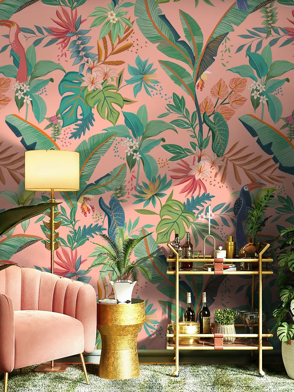 Tropical Paradise and Exotic Birds Wallpaper Mural