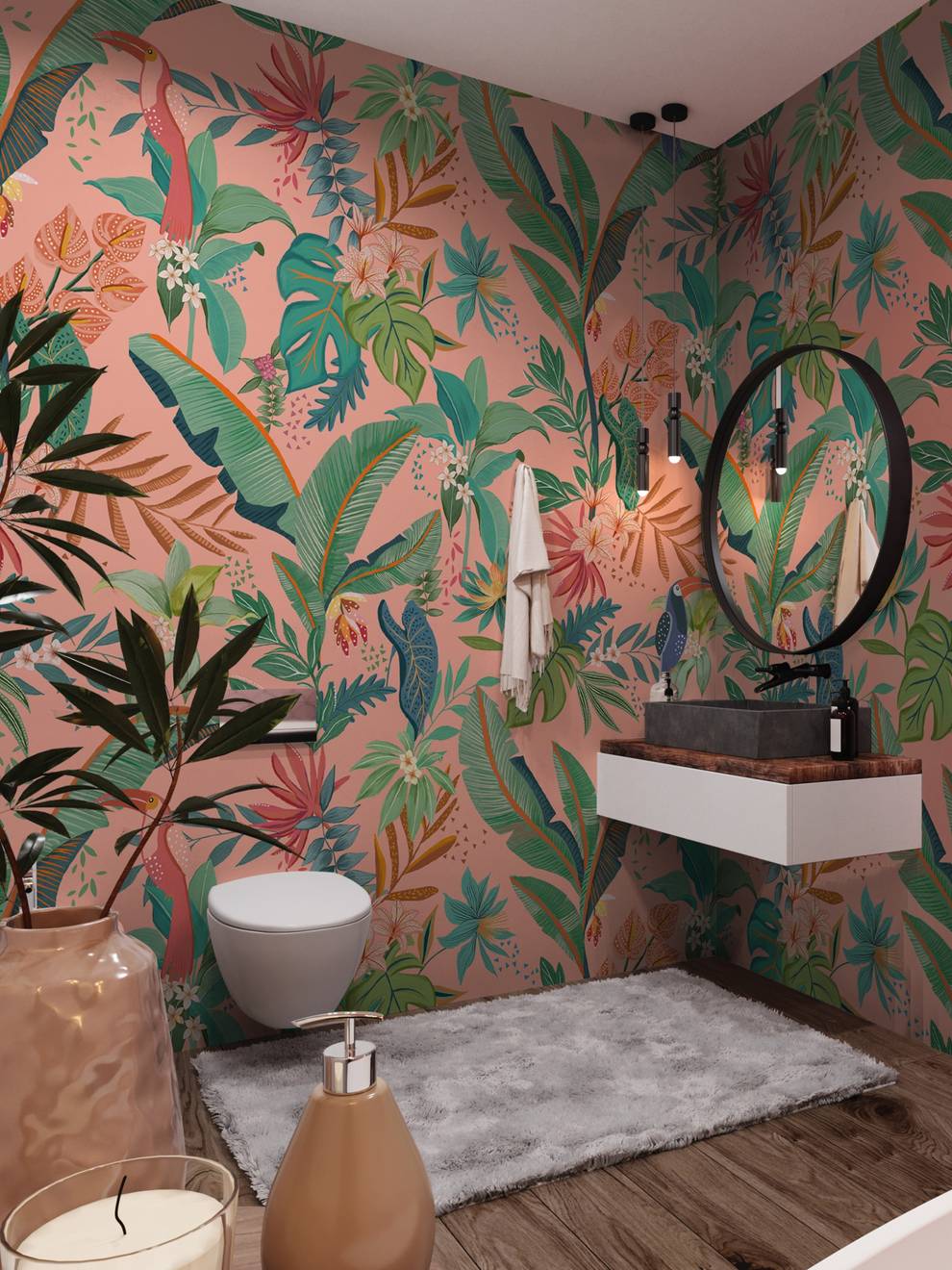 Tropical Paradise and Exotic Birds Wallpaper Mural