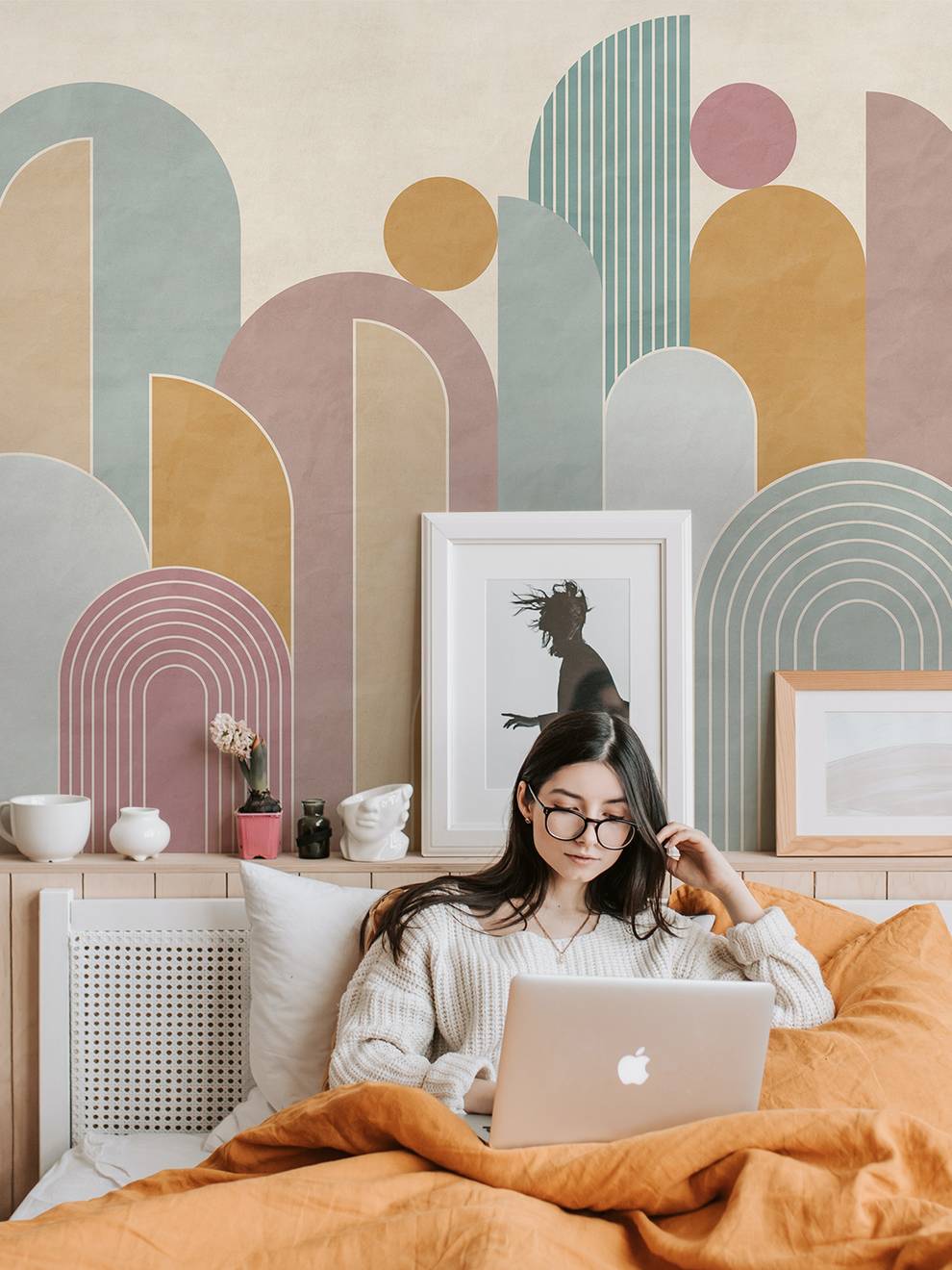 Colorful Geometric Arches Pastel Wallpaper Mural