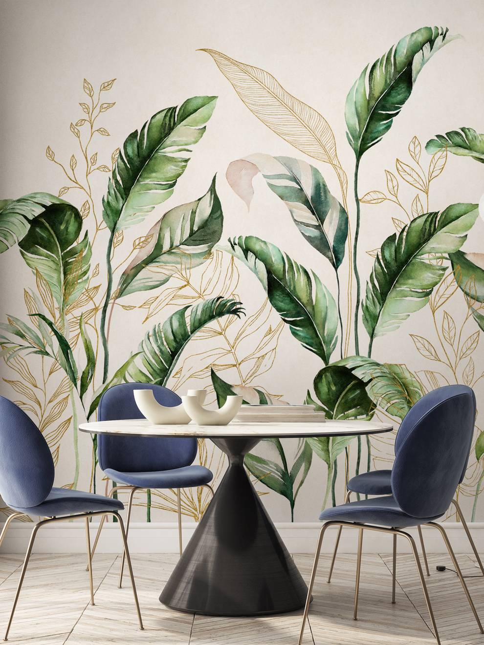 Botanical Watercolor Leaves Elegant Wallpaper Mural