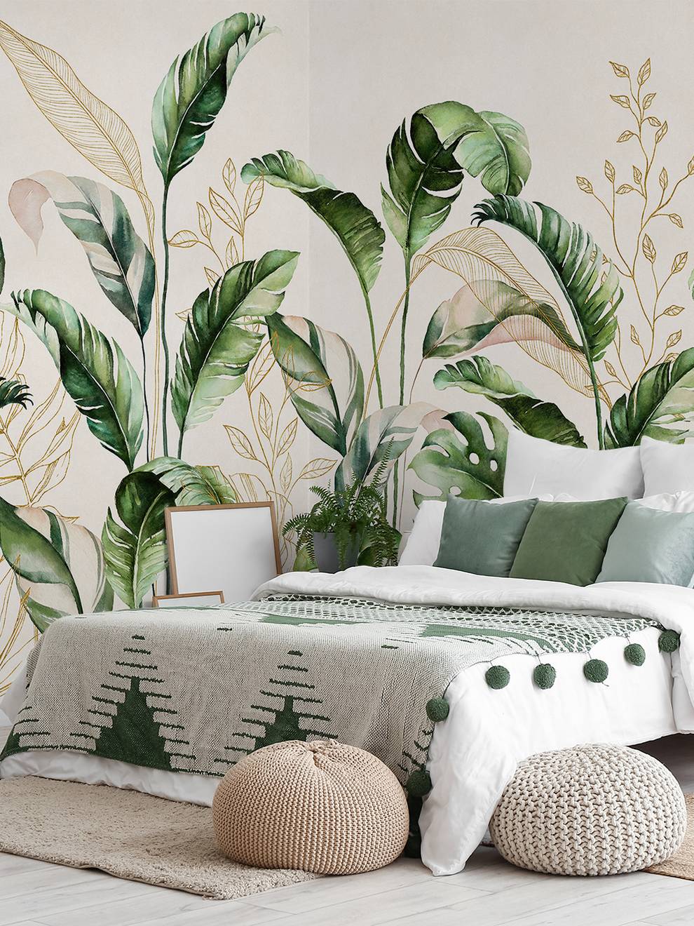 Botanical Watercolor Leaves Elegant Wallpaper Mural
