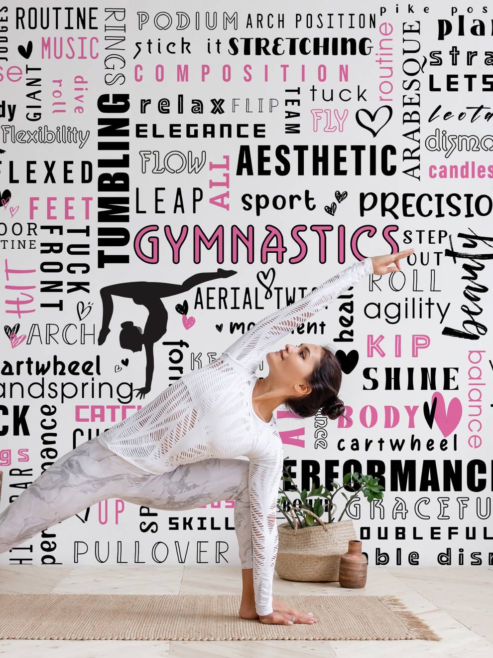 Inspirational Gymnastics Silhouette Text Wallpaper Mural