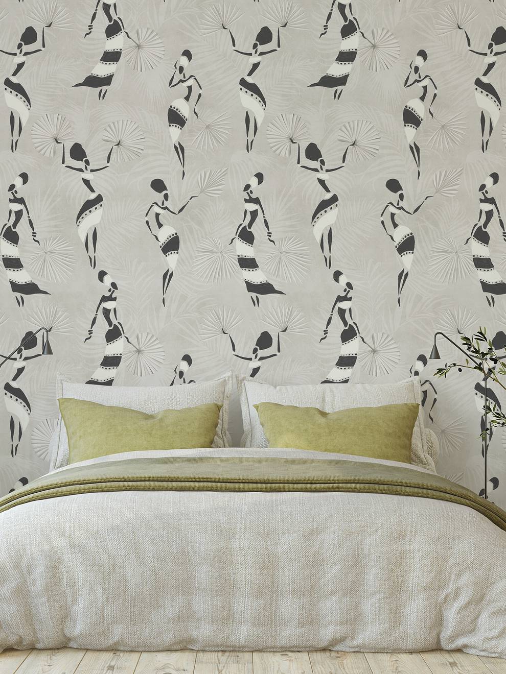 African Dance Silhouette Botanical Wallpaper Mural