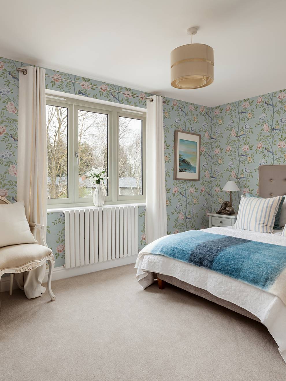 Serene Chinoiserie Garden Birds Wallpaper Mural