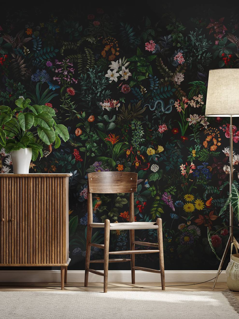 Enchanting Nocturnal Floral Garden Wallpaper Mural