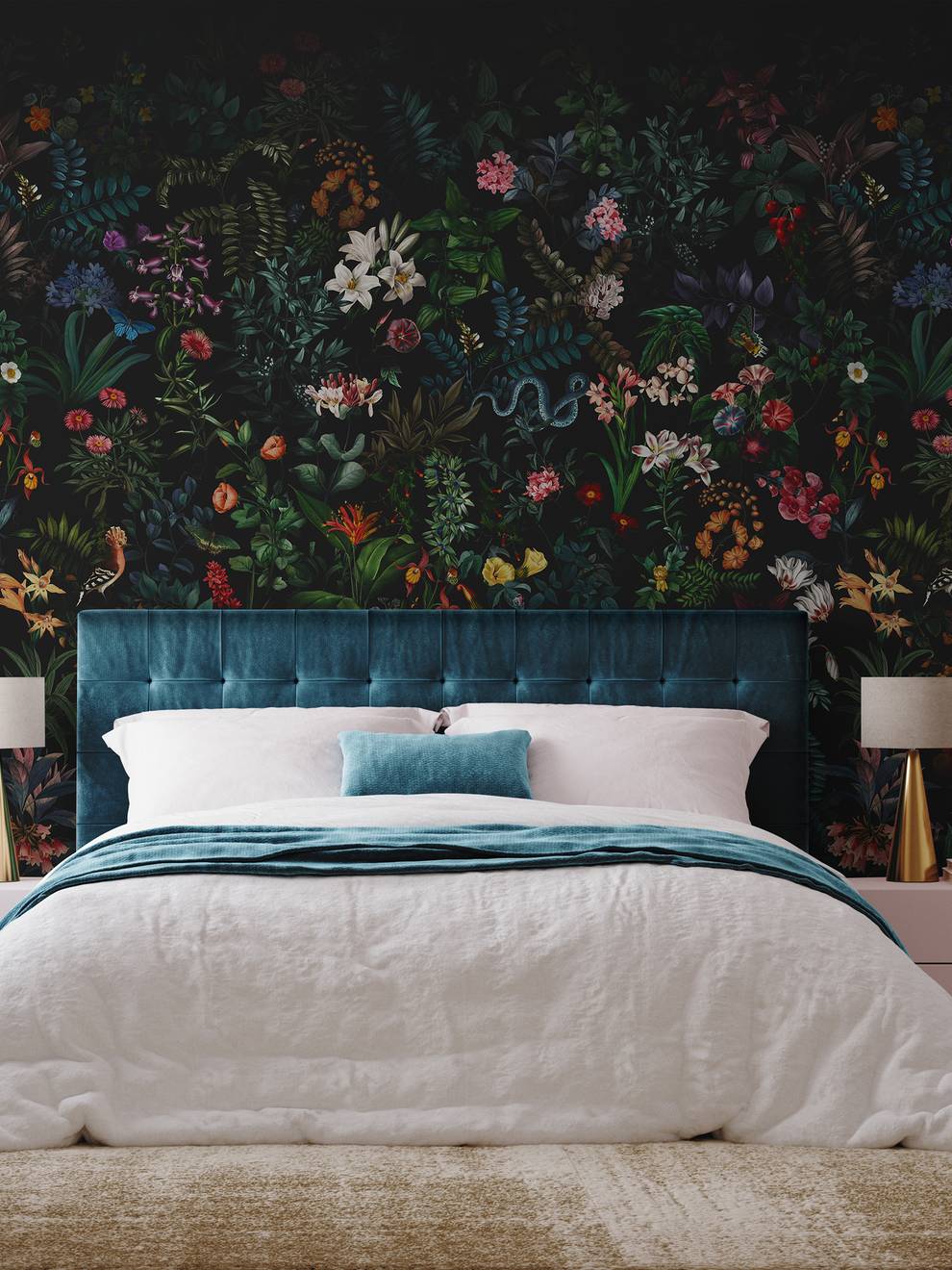 Enchanting Nocturnal Floral Garden Wallpaper Mural