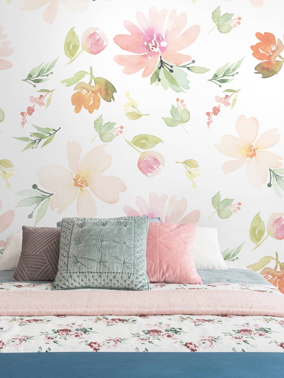 Delicate Watercolor Florals Wallpaper Mural