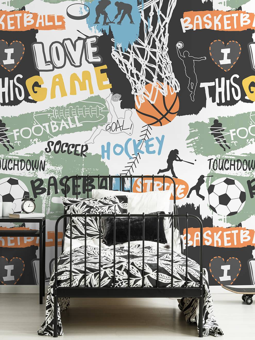 Youthful Sports Basketball Football Pattern Wallpaper Mural