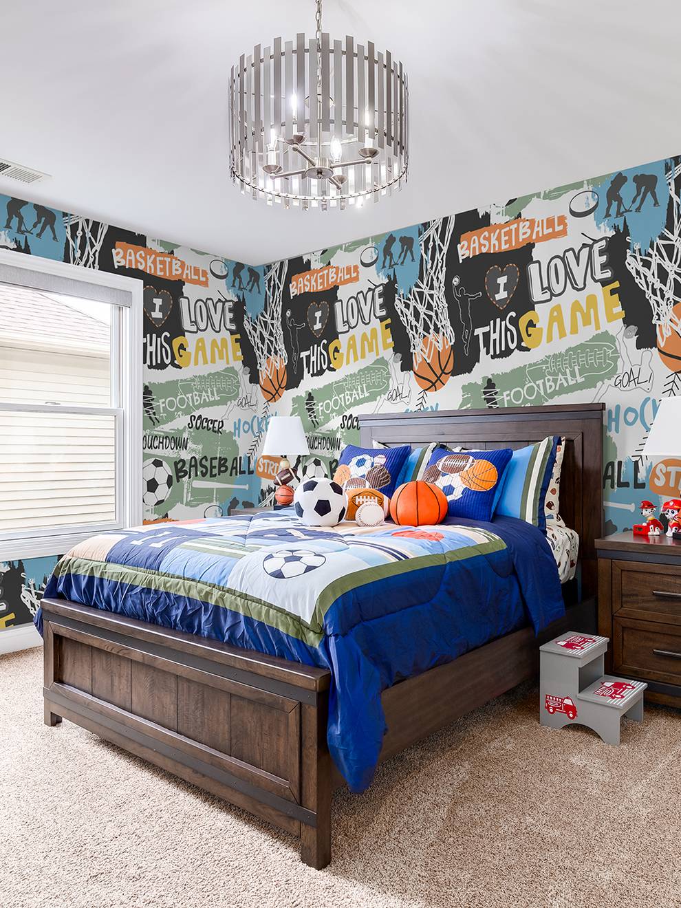 Youthful Sports Basketball Football Pattern Wallpaper Mural