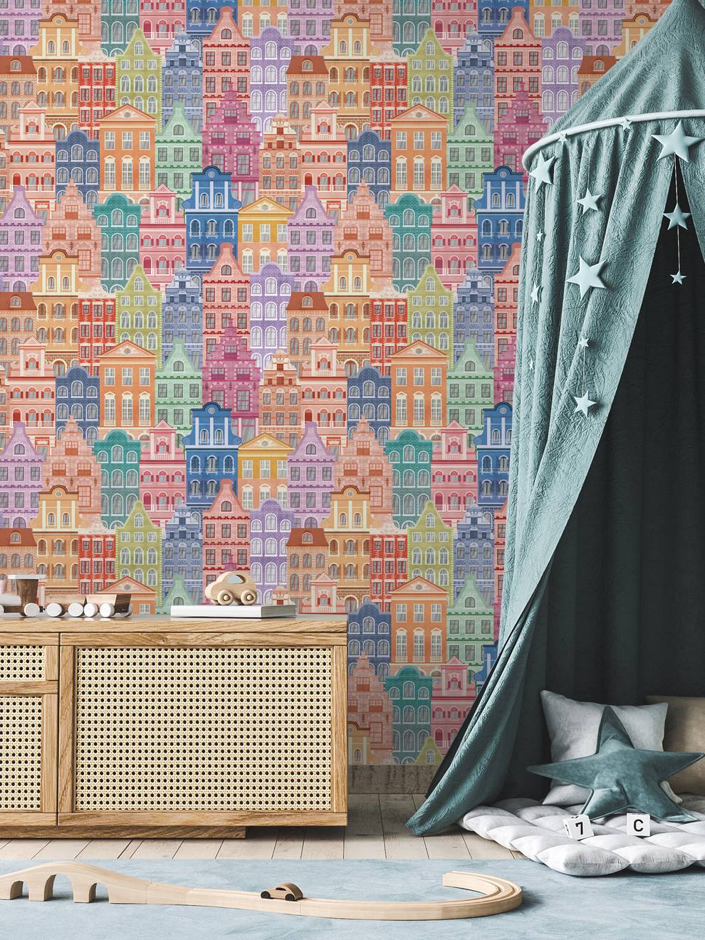 Whimsical Townhouse World for Kids Wallpaper Mural