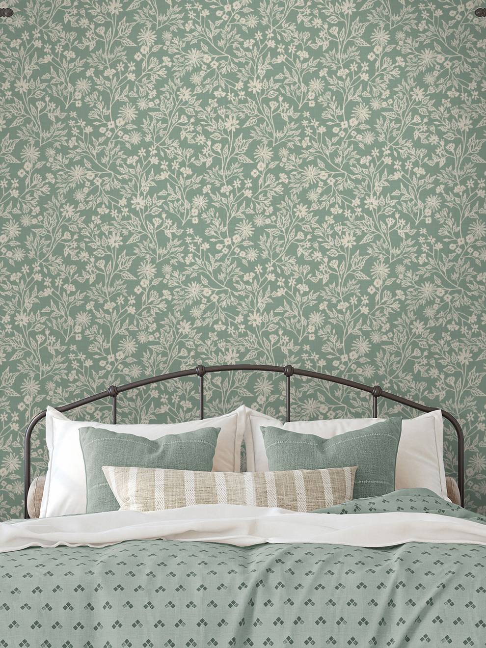 Sage Green Botanical Sketch Wallpaper Mural
