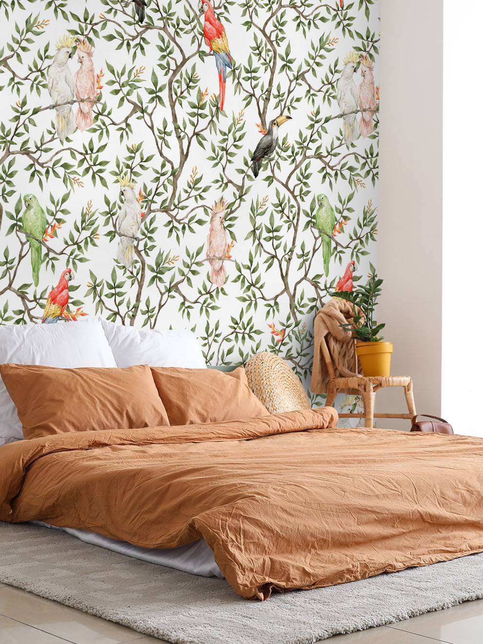 Colorful Parrots Paradise Botanical Wallpaper Mural