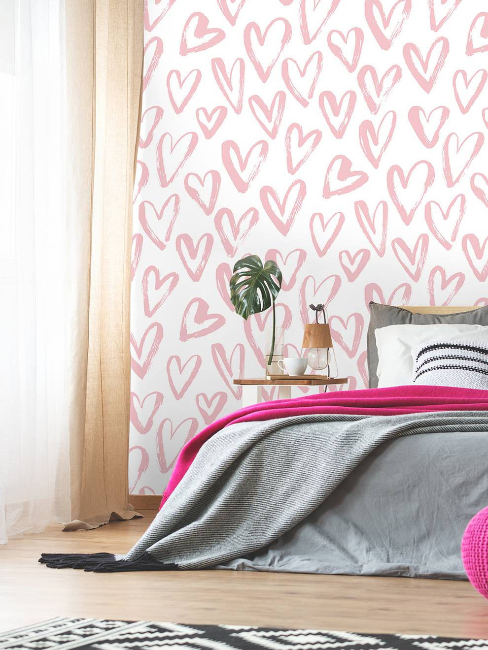 Artistic Hand Drawn Hearts Pattern Wallpaper Mural