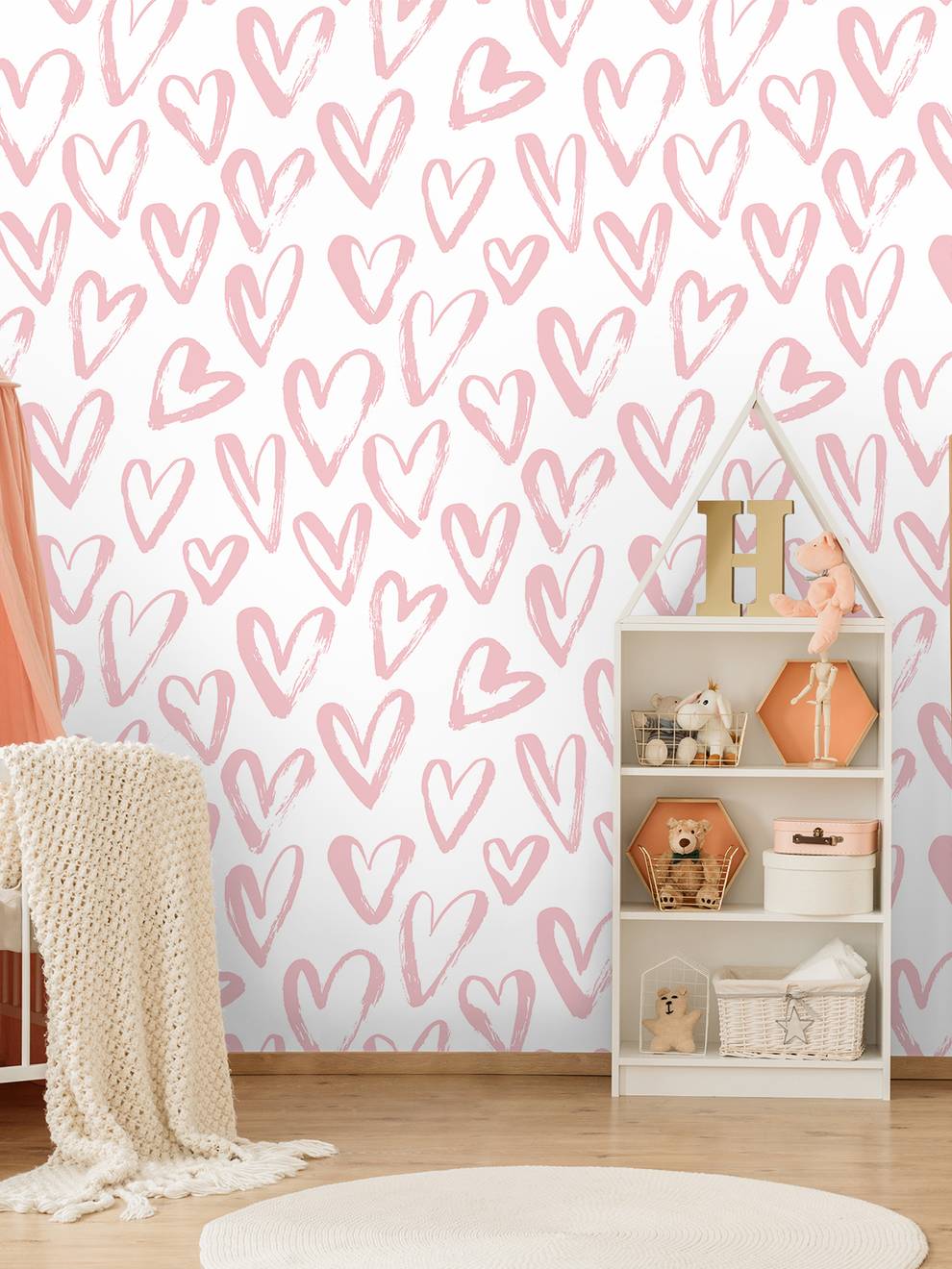 Artistic Hand Drawn Hearts Pattern Wallpaper Mural
