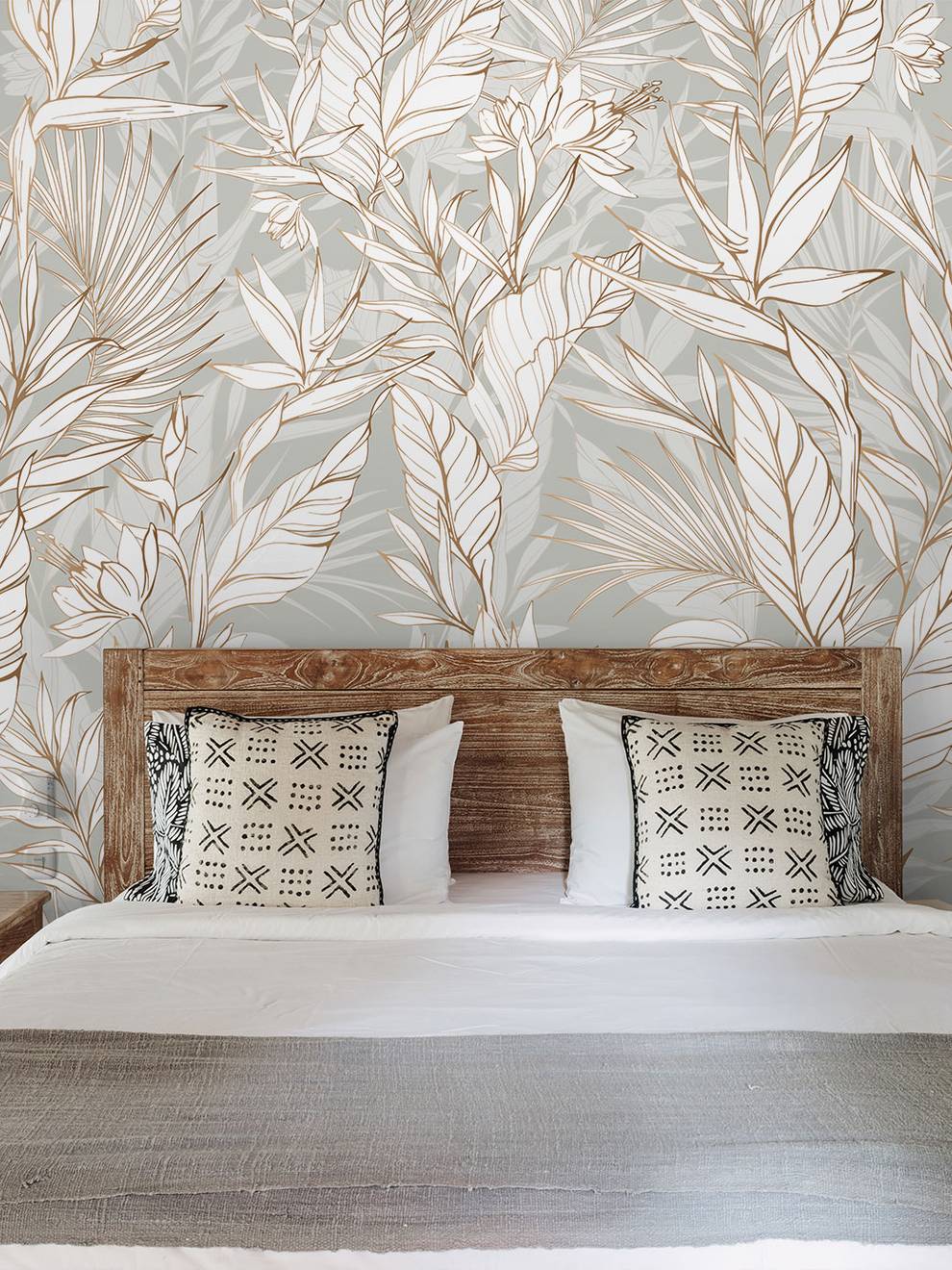 Modern Boho Leaves Pattern Wallpaper Mural