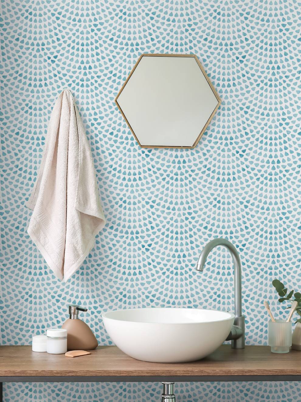 Abstract Aqua Raindrop Pattern Wallpaper Mural