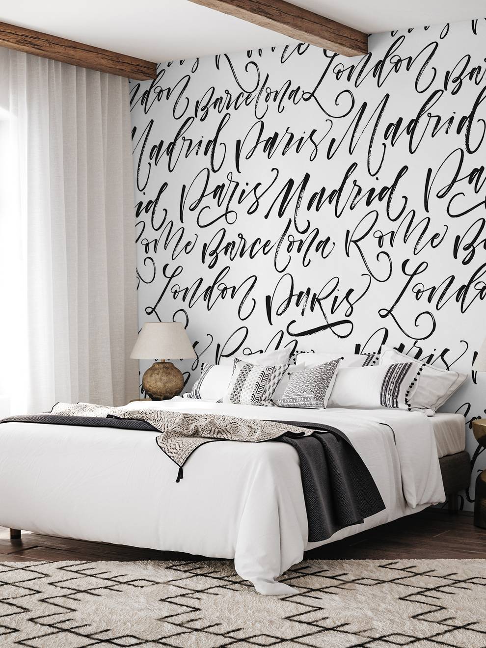 Calligraphy Cities Black and White Wallpaper Mural