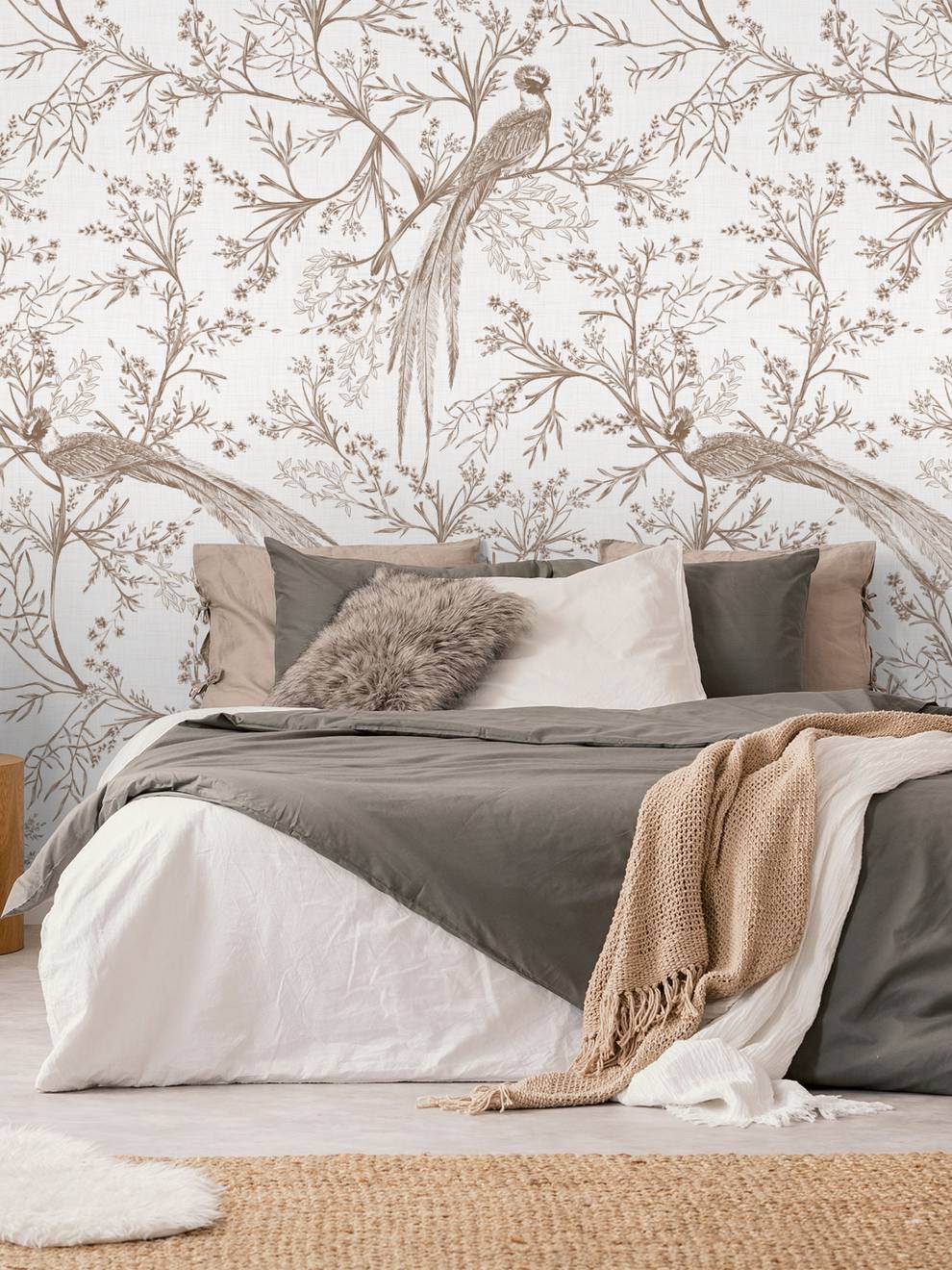 Chinoiserie Bird and Blossom Pattern Wallpaper Mural