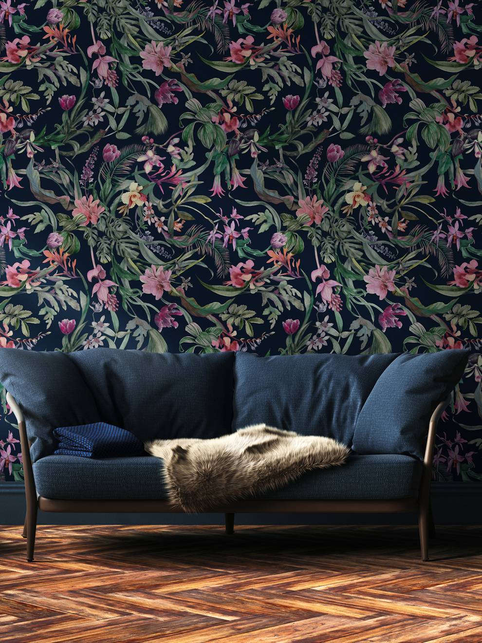 Exquisite Midnight Garden Bloom Wallpaper Mural