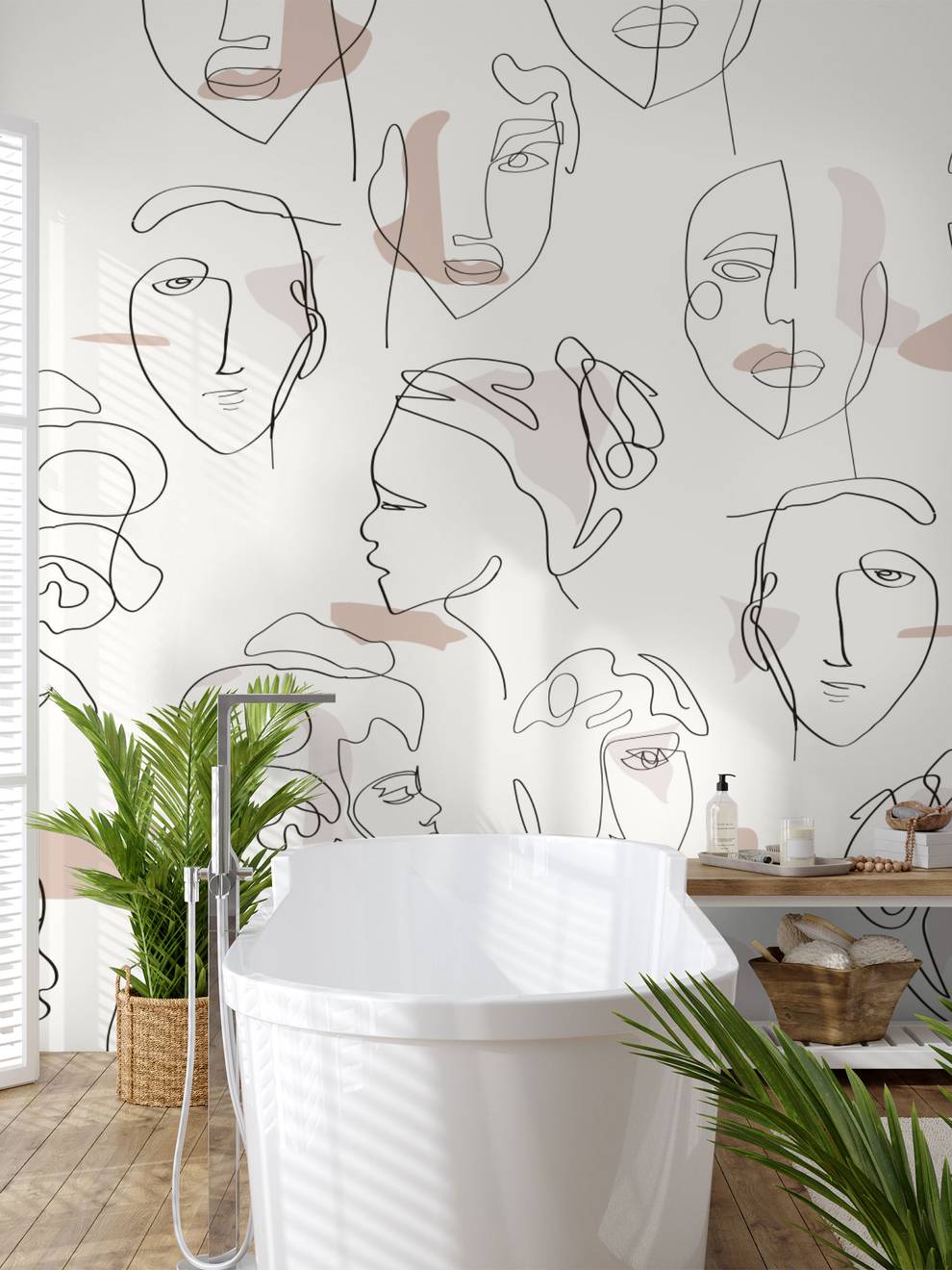 Abstract Faces Line Art Minimalist Wallpaper Mural