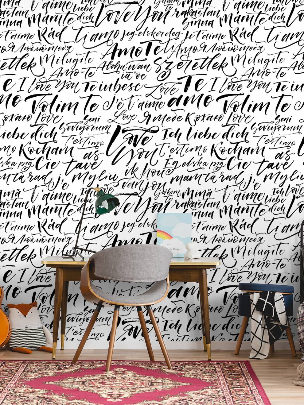 Romantic Calligraphy Love Phrases Wallpaper Mural