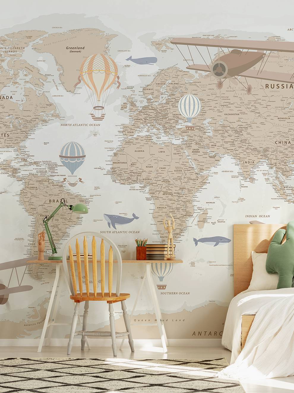 Classic Explorer Airplane World Map Wallpaper Mural